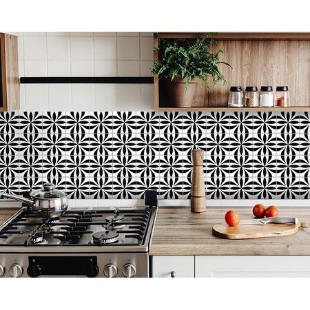 Homeroots 6 x 6 in. Black & White Colla Peel & Stick Removable Tiles 399927